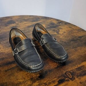 Men's Black Leather Penny Loafers - Classic Slip-On Dress Loafers